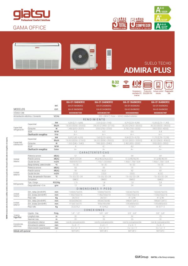 GIATSU GIA-CF-36ADM2R32 SUELO TECHO 9.073 frig/h A++/A+ - Imagen 2